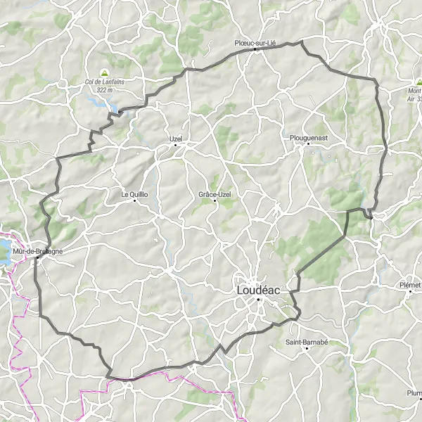 Map miniature of "The Saint-Gonnery Circuit" cycling inspiration in Bretagne, France. Generated by Tarmacs.app cycling route planner