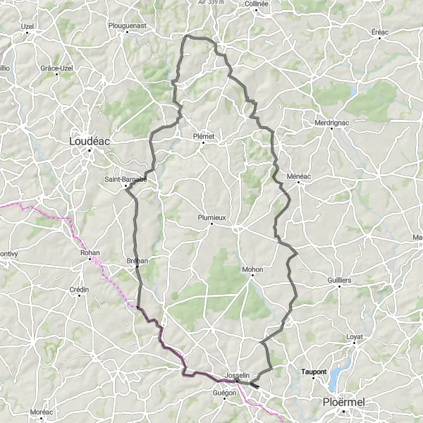 Map miniature of "Journey through Plessala's Majestic Routes" cycling inspiration in Bretagne, France. Generated by Tarmacs.app cycling route planner