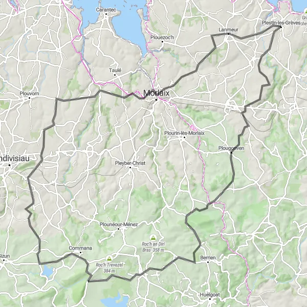 Map miniature of "The Lighthouse Route" cycling inspiration in Bretagne, France. Generated by Tarmacs.app cycling route planner