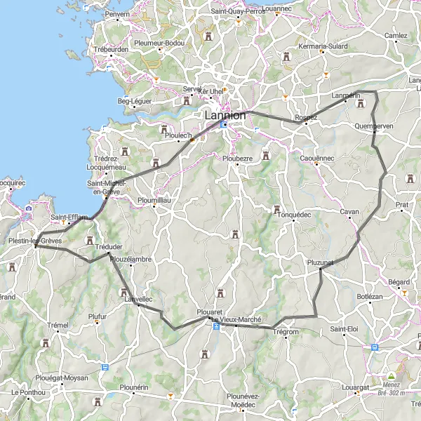 Miniature de la carte de l'inspiration cycliste "Exploration des trésors bretons à vélo" dans la Bretagne, France. Générée par le planificateur d'itinéraire cycliste Tarmacs.app