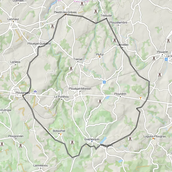 Miniature de la carte de l'inspiration cycliste "Evasion à vélo au cœur de la Bretagne" dans la Bretagne, France. Générée par le planificateur d'itinéraire cycliste Tarmacs.app