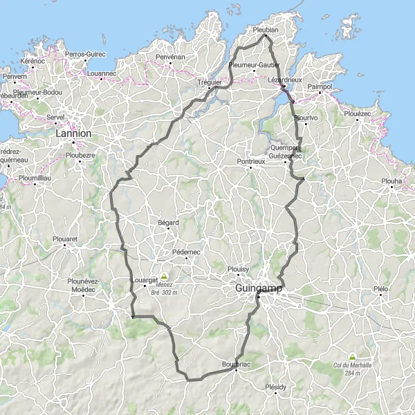 Map miniature of "The Majestic Pleubian Adventure" cycling inspiration in Bretagne, France. Generated by Tarmacs.app cycling route planner