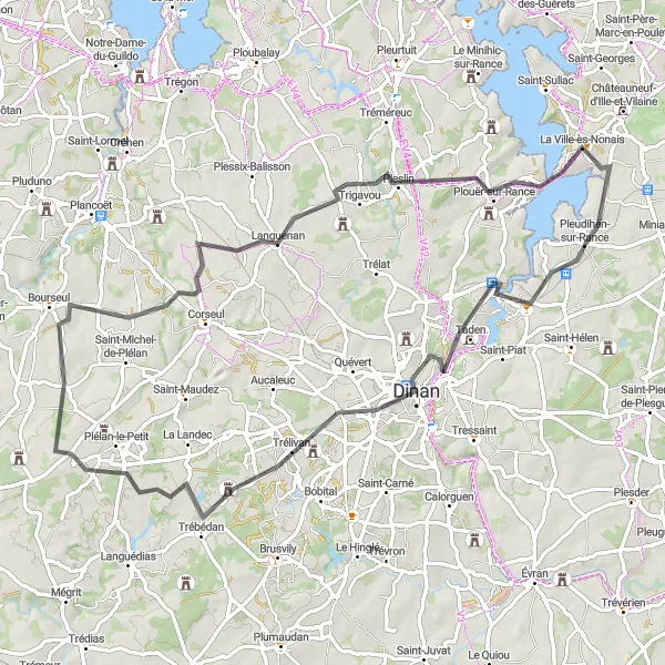 Map miniature of "The Trélivan Loop Adventure" cycling inspiration in Bretagne, France. Generated by Tarmacs.app cycling route planner
