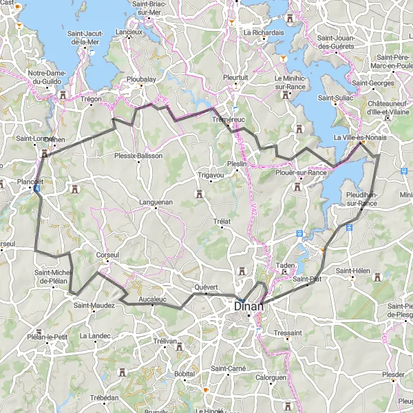 Map miniature of "The Combournaises Belvedere Loop" cycling inspiration in Bretagne, France. Generated by Tarmacs.app cycling route planner