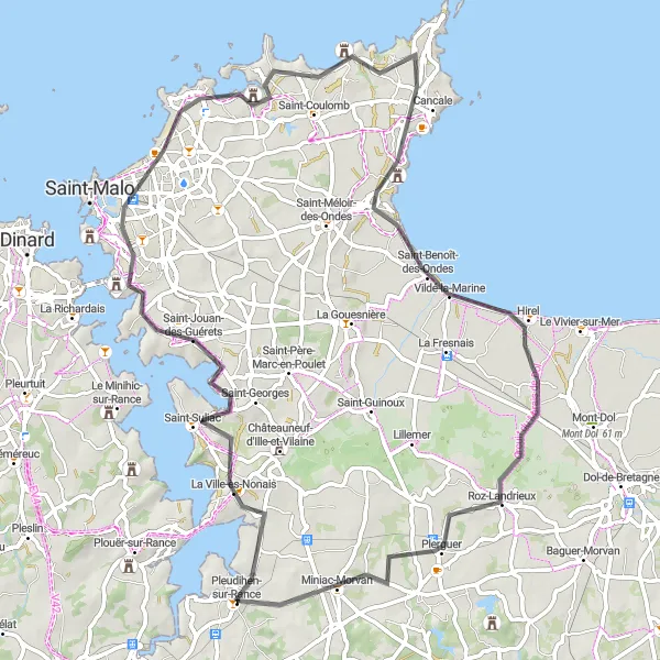 Map miniature of "Garrot and the Fort du Guesclin" cycling inspiration in Bretagne, France. Generated by Tarmacs.app cycling route planner