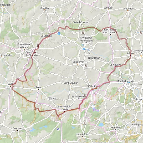 Map miniature of "Iffendic and Beyond" cycling inspiration in Bretagne, France. Generated by Tarmacs.app cycling route planner