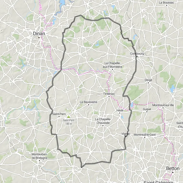 Miniature de la carte de l'inspiration cycliste "Route des Châteaux Bretons" dans la Bretagne, France. Générée par le planificateur d'itinéraire cycliste Tarmacs.app