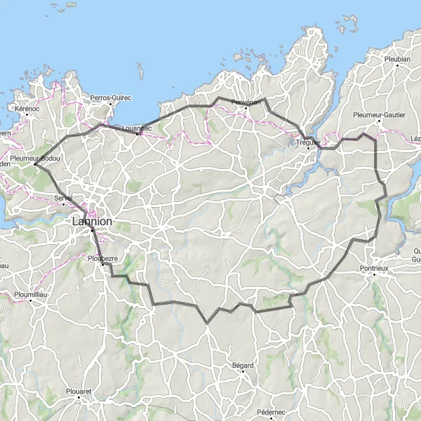 Map miniature of "Louannec and Tréguier Adventure" cycling inspiration in Bretagne, France. Generated by Tarmacs.app cycling route planner