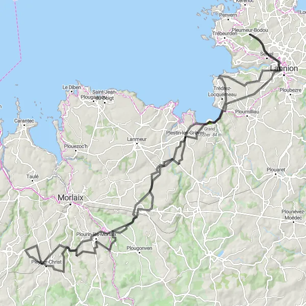 Map miniature of "Coastal Charms" cycling inspiration in Bretagne, France. Generated by Tarmacs.app cycling route planner