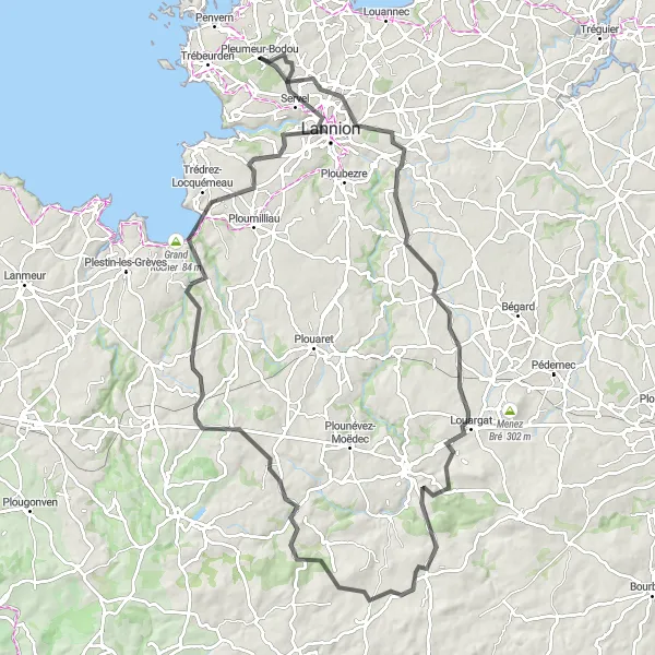 Map miniature of "Circuit des Vallons" cycling inspiration in Bretagne, France. Generated by Tarmacs.app cycling route planner
