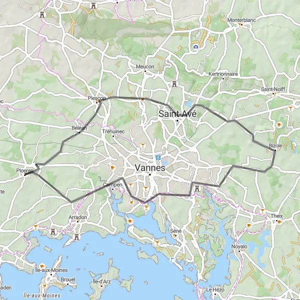 Map miniature of "Stunning Saint-Avé" cycling inspiration in Bretagne, France. Generated by Tarmacs.app cycling route planner