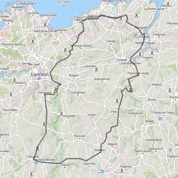 Map miniature of "Breton Road Cycling Loop with Stunning Views" cycling inspiration in Bretagne, France. Generated by Tarmacs.app cycling route planner