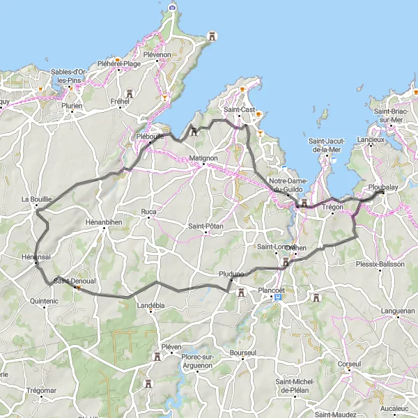 Map miniature of "The Coastal Heritage" cycling inspiration in Bretagne, France. Generated by Tarmacs.app cycling route planner