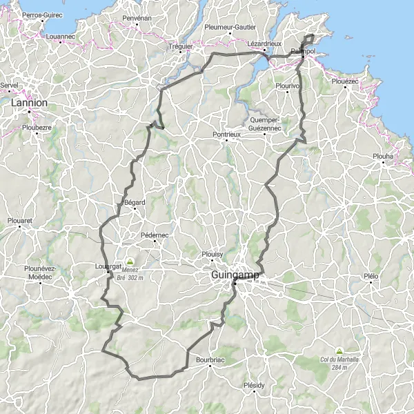 Map miniature of "Château Pierre II and Lézardrieux Adventure" cycling inspiration in Bretagne, France. Generated by Tarmacs.app cycling route planner