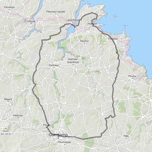 Map miniature of "Rural Exploration and Manorial Charm" cycling inspiration in Bretagne, France. Generated by Tarmacs.app cycling route planner