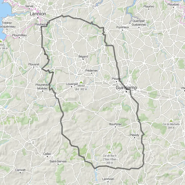 Miniature de la carte de l'inspiration cycliste "Parcours des Châteaux et Vallées" dans la Bretagne, France. Générée par le planificateur d'itinéraire cycliste Tarmacs.app