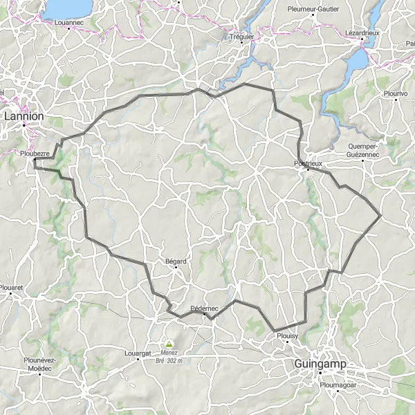 Map miniature of "The Langoat Loop" cycling inspiration in Bretagne, France. Generated by Tarmacs.app cycling route planner