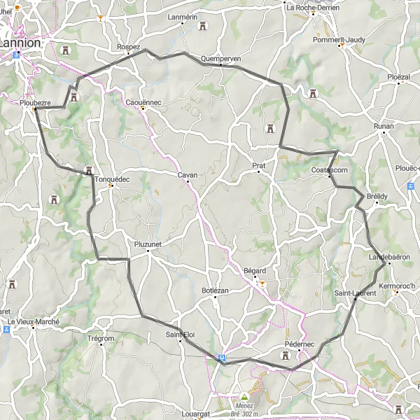 Miniature de la carte de l'inspiration cycliste "Le Charme de Rospez" dans la Bretagne, France. Générée par le planificateur d'itinéraire cycliste Tarmacs.app