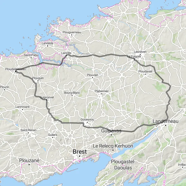 Map miniature of "The Kernilis Challenge" cycling inspiration in Bretagne, France. Generated by Tarmacs.app cycling route planner