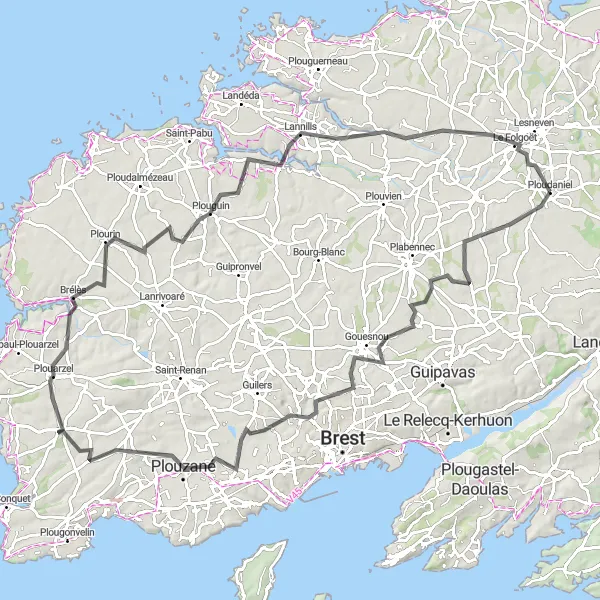 Miniature de la carte de l'inspiration cycliste "À la découverte de la côte bretonne" dans la Bretagne, France. Générée par le planificateur d'itinéraire cycliste Tarmacs.app