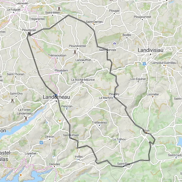 Miniature de la carte de l'inspiration cycliste "Exploration des villages bretons" dans la Bretagne, France. Générée par le planificateur d'itinéraire cycliste Tarmacs.app