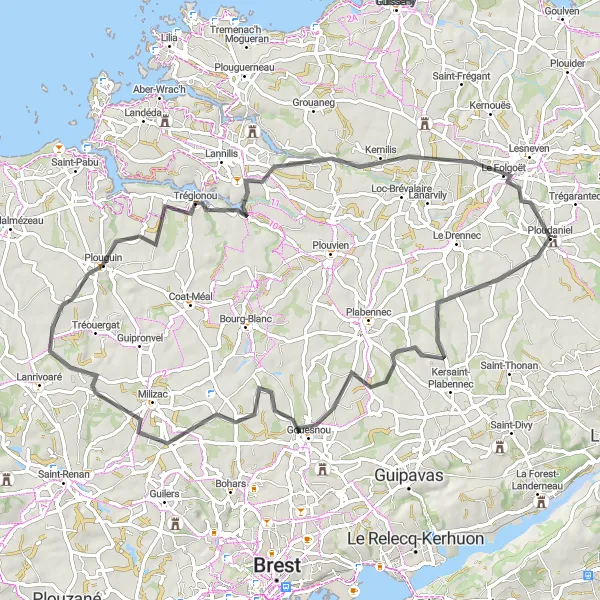 Miniature de la carte de l'inspiration cycliste "Aventure à vélo en Bretagne" dans la Bretagne, France. Générée par le planificateur d'itinéraire cycliste Tarmacs.app