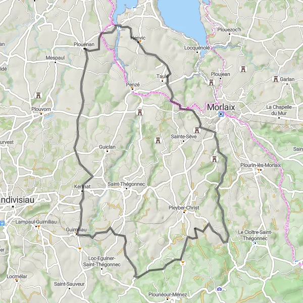 Miniature de la carte de l'inspiration cycliste "La Route des Châteaux Bretons" dans la Bretagne, France. Générée par le planificateur d'itinéraire cycliste Tarmacs.app