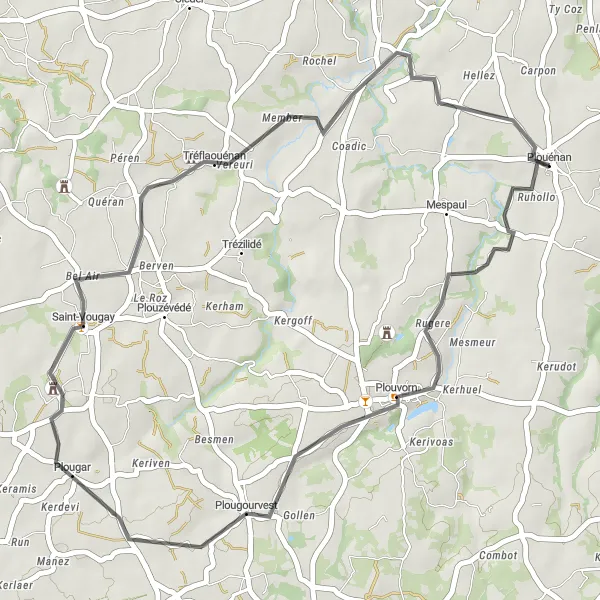 Miniature de la carte de l'inspiration cycliste "Le Circuit des Villages Bretons" dans la Bretagne, France. Générée par le planificateur d'itinéraire cycliste Tarmacs.app