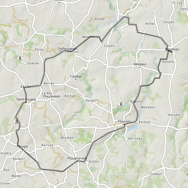 Map miniature of "Plouénan to Croas ar Vilien Loop" cycling inspiration in Bretagne, France. Generated by Tarmacs.app cycling route planner