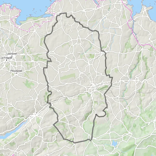 Map miniature of "Tréflaouénan and Monts d'Arrée Exploration" cycling inspiration in Bretagne, France. Generated by Tarmacs.app cycling route planner