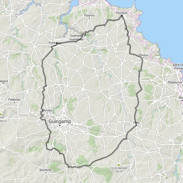 Miniature de la carte de l'inspiration cycliste "Boucle de Plouézec à Plouëc-du-Trieux" dans la Bretagne, France. Générée par le planificateur d'itinéraire cycliste Tarmacs.app