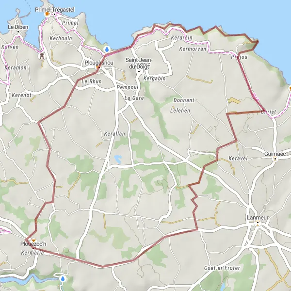 Miniature de la carte de l'inspiration cycliste "Tour de Trevezer" dans la Bretagne, France. Générée par le planificateur d'itinéraire cycliste Tarmacs.app