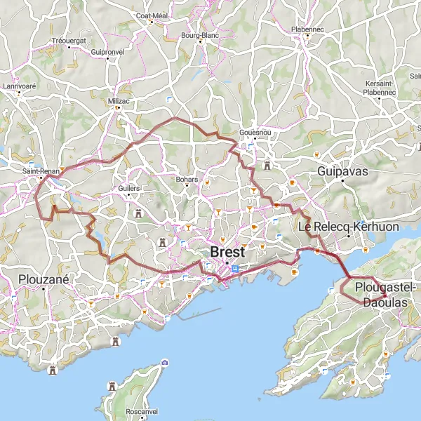 Map miniature of "Brest Castle and Renaissance Architecture" cycling inspiration in Bretagne, France. Generated by Tarmacs.app cycling route planner