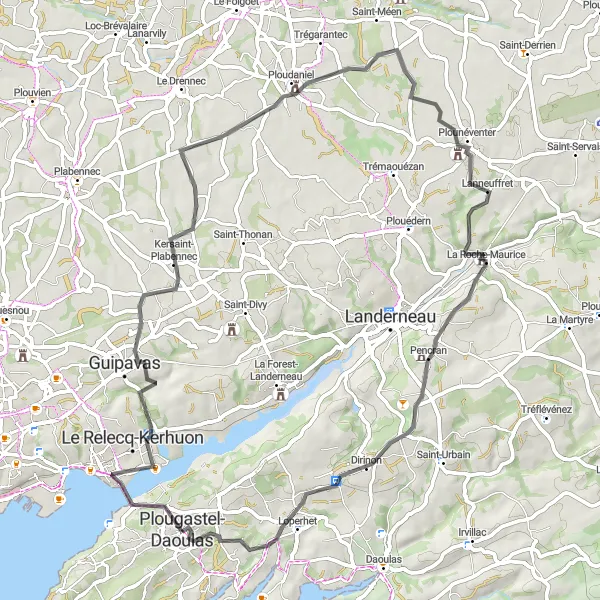 Map miniature of "Plougastel-Daoulas Loop" cycling inspiration in Bretagne, France. Generated by Tarmacs.app cycling route planner