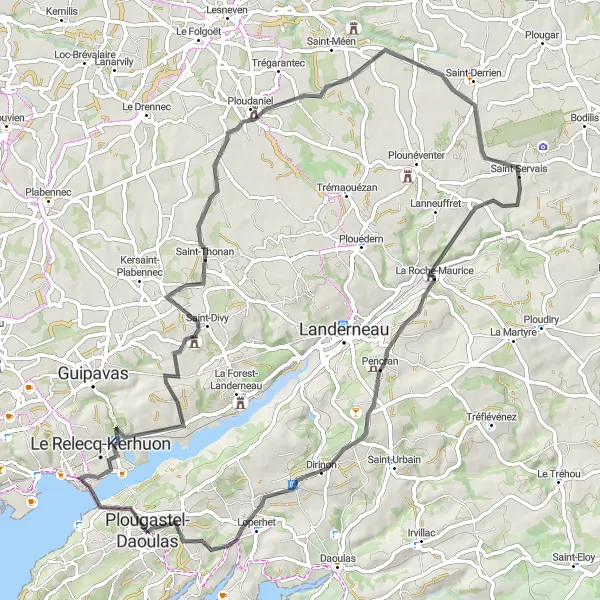 Map miniature of "Plougastel-Daoulas and Surrounding Beauty" cycling inspiration in Bretagne, France. Generated by Tarmacs.app cycling route planner