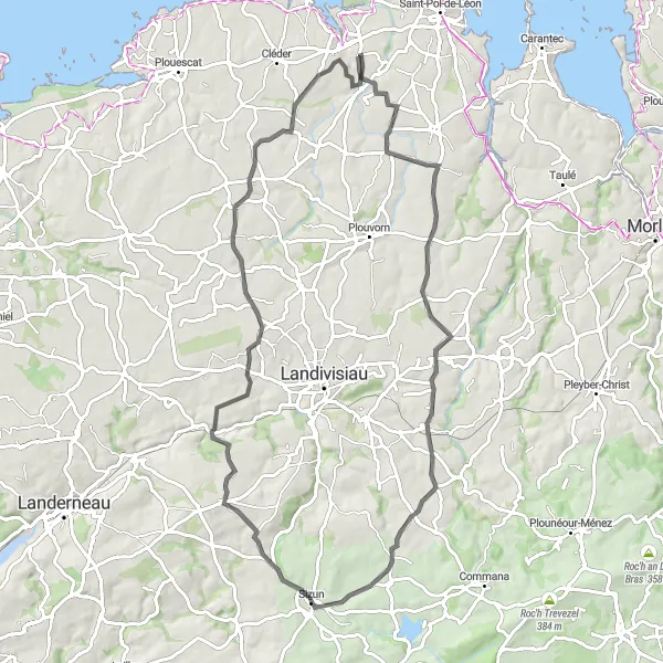 Map miniature of "Historic Trek through Legends" cycling inspiration in Bretagne, France. Generated by Tarmacs.app cycling route planner