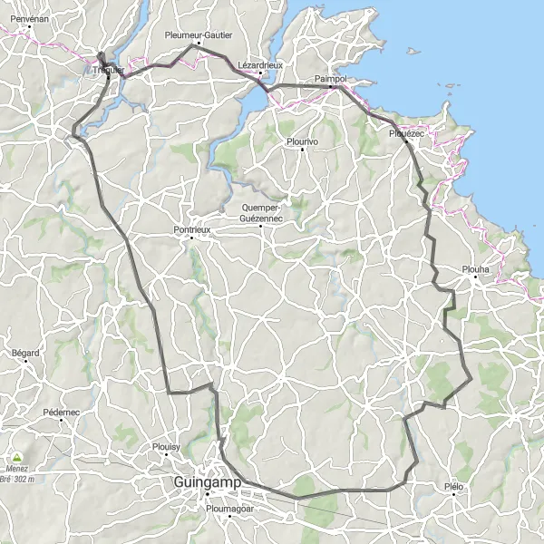 Map miniature of "Road Cycling - Plouguiel to Minihy-Tréguier Loop" cycling inspiration in Bretagne, France. Generated by Tarmacs.app cycling route planner