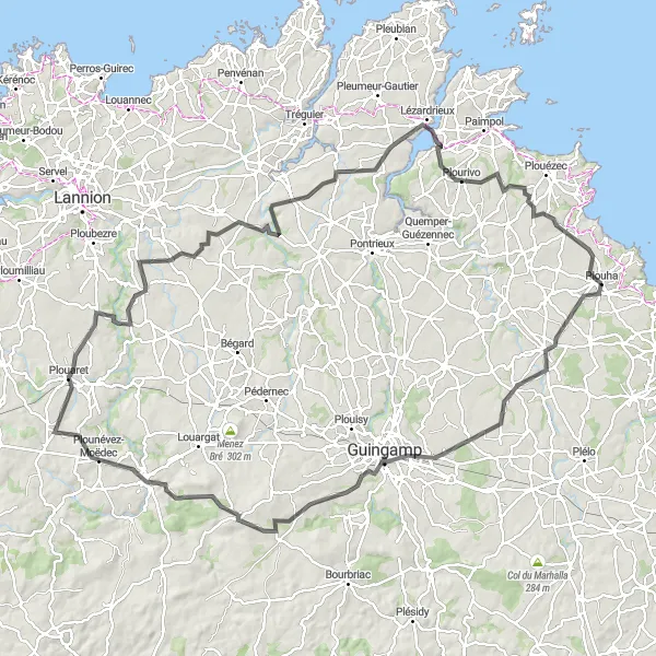 Map miniature of "Guingamp Circuit" cycling inspiration in Bretagne, France. Generated by Tarmacs.app cycling route planner