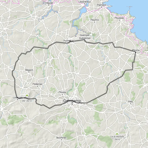 Map miniature of "Goudelin Circuit" cycling inspiration in Bretagne, France. Generated by Tarmacs.app cycling route planner