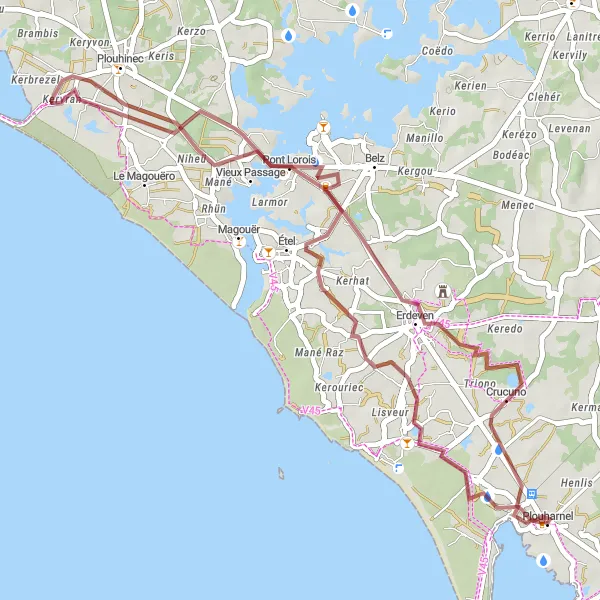 Map miniature of "Around Mané er mor and Étel" cycling inspiration in Bretagne, France. Generated by Tarmacs.app cycling route planner