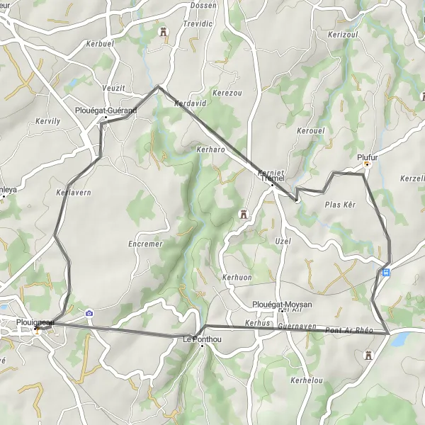 Map miniature of "Plouégat-Guérand Loop" cycling inspiration in Bretagne, France. Generated by Tarmacs.app cycling route planner