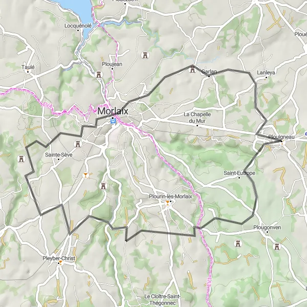 Miniature de la carte de l'inspiration cycliste "Tour de la Côte de Granit Rose" dans la Bretagne, France. Générée par le planificateur d'itinéraire cycliste Tarmacs.app