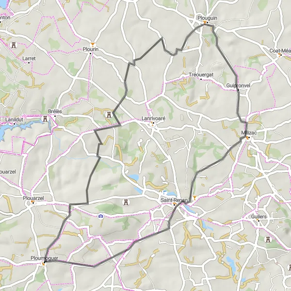 Map miniature of "The Historical Route" cycling inspiration in Bretagne, France. Generated by Tarmacs.app cycling route planner