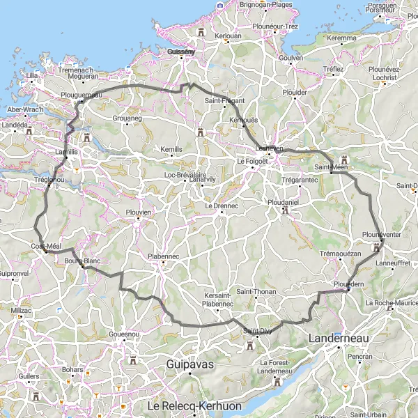 Map miniature of "The Coat-Méal Challenge" cycling inspiration in Bretagne, France. Generated by Tarmacs.app cycling route planner