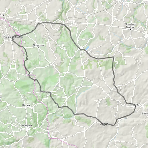 Miniature de la carte de l'inspiration cycliste "La Vallée des Saints" dans la Bretagne, France. Générée par le planificateur d'itinéraire cycliste Tarmacs.app