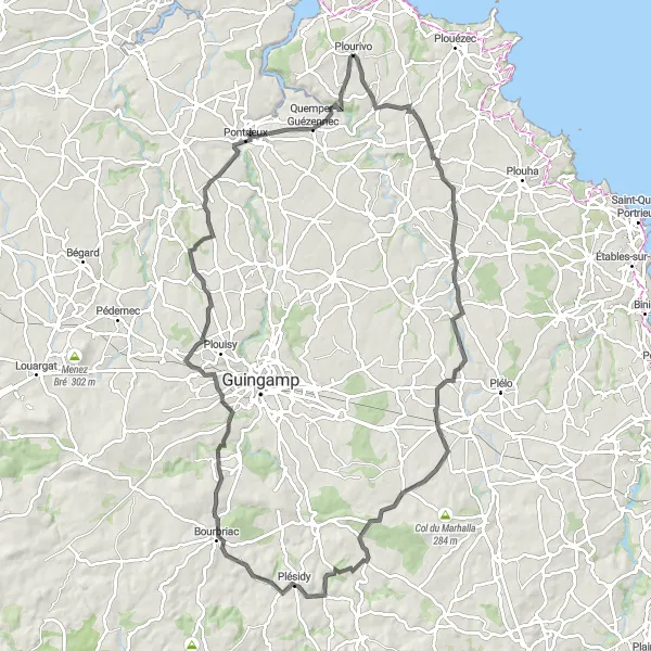 Miniature de la carte de l'inspiration cycliste "Tour des Landes de Lanvollon" dans la Bretagne, France. Générée par le planificateur d'itinéraire cycliste Tarmacs.app