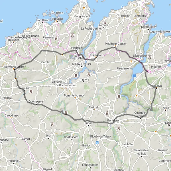 Map miniature of "Hidden Treasures" cycling inspiration in Bretagne, France. Generated by Tarmacs.app cycling route planner