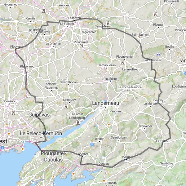 Map miniature of "Coastal Charm: Le Folgoët Road Circuit" cycling inspiration in Bretagne, France. Generated by Tarmacs.app cycling route planner