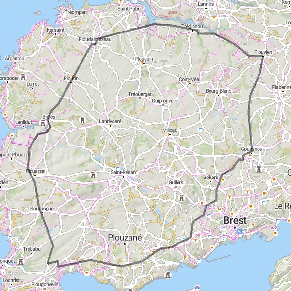 Map miniature of "Cycling Adventure: Gouesnou Loop" cycling inspiration in Bretagne, France. Generated by Tarmacs.app cycling route planner