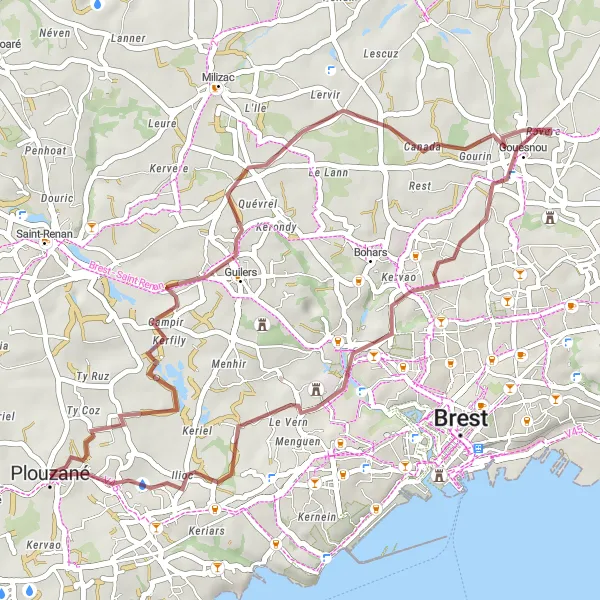 Map miniature of "Gravel Adventure" cycling inspiration in Bretagne, France. Generated by Tarmacs.app cycling route planner